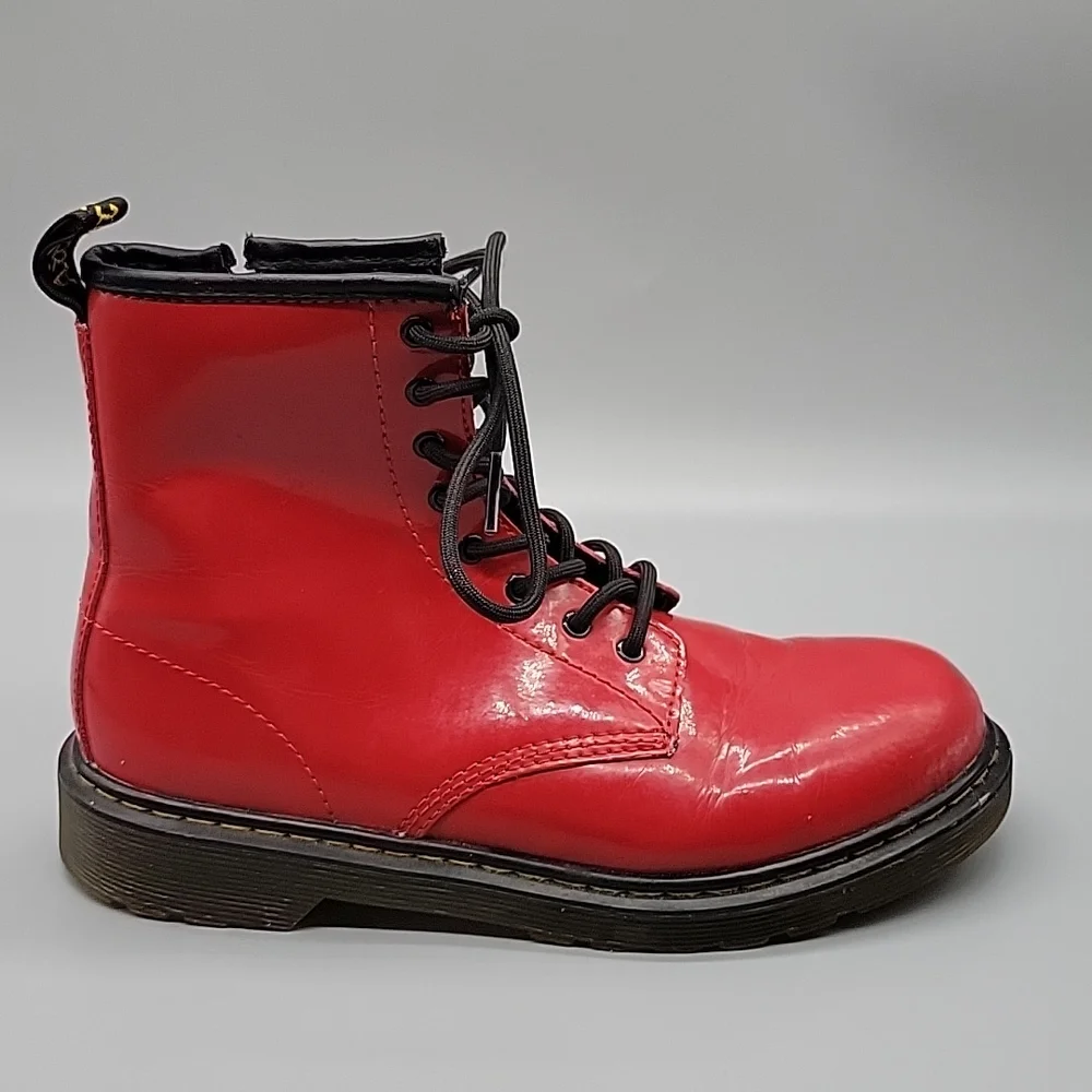 Doc Martens Red Patent Leather Boots Combat Boots - Picture 9 of 11